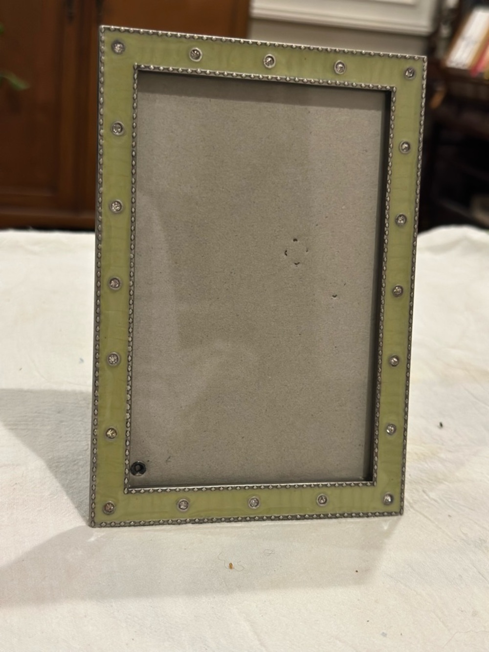 Stiffel Picture Frame 6x4 Green Enamel With Rhinestone Accents with Silver Trim
